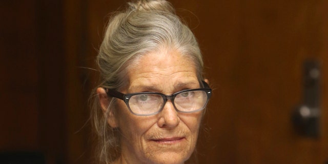 File photo of Leslie Van Houten attending her parole hearing at the California Institution for Women in Corona, California in 2017. (Stan Lim/Los Angeles Daily News via AP, Pool, File)