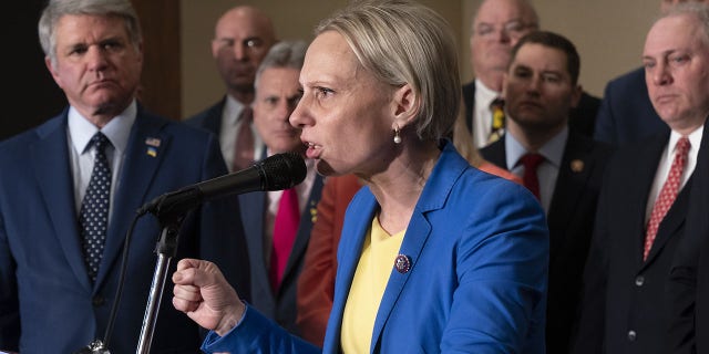 Rep. Victoria Spartz, R-Ind., who emigrated from Ukraine, speaks about the war in Ukraine during a Republican news conference ahead of the State of the Union, Tuesday, March. 1, 2022, on Capitol Hill in Washington. (AP Photo/Jacquelyn Martin)