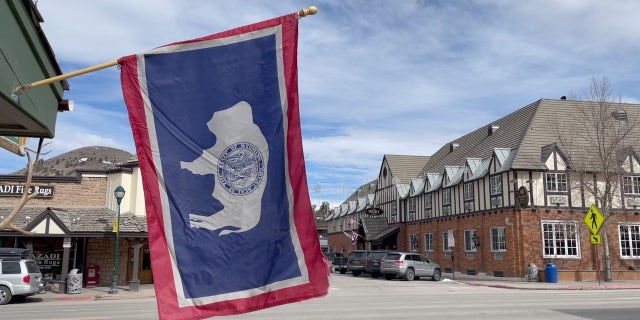 State flag of Wyoming in Jackson, WY.