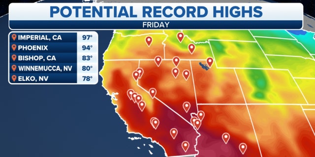 Friday's potential record highs in the West