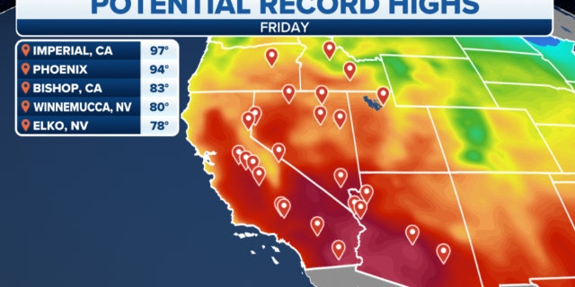 Friday's potential record highs in the West