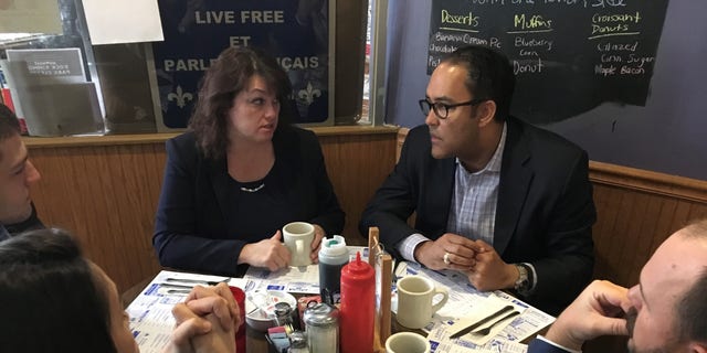 Then-GOP Rep. Will Hurd of Texas met with local New Hampshire Republicans in Manchester, NH on May 3, 2019 while campaigning for fellow party members during the 2020 cycle