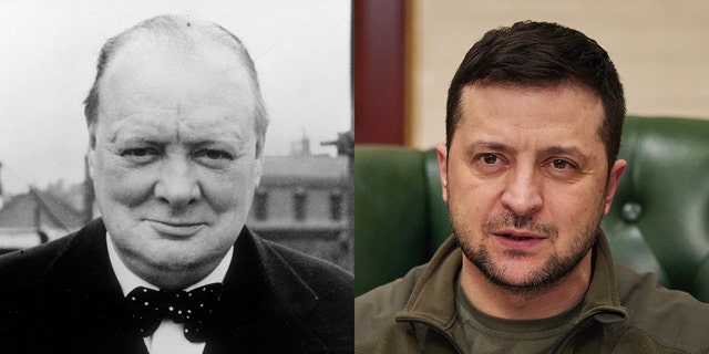 Photo of Winston Churchill and Ukraine President Volodymyr Zelenskyy
