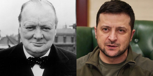 Photo of Winston Churchill and Ukraine President Volodymyr Zelenskyy