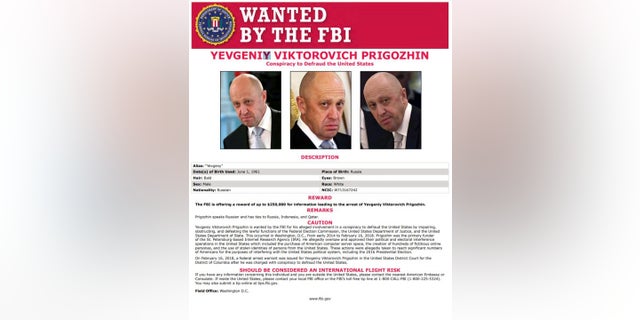 FBI photo showing businessman Yevgeny Prigozhin on its top ten most wanted list. 