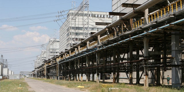An exterior view of the Zaporizhzhya nuclear power plant in the town of Enerhodar, eastern Ukraine, June 12, 2008.