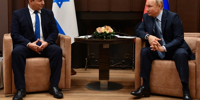 Russian President Vladimir Putin attends a meeting with Israeli Prime Minister Naftali Bennett in Sochi, Russia, Oct. 22, 2021. 