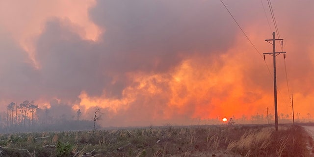 El incendio de Bertha Swamp Road ha quemado al menos 12,000 acres hasta el momento, dijeron las autoridades el lunes.