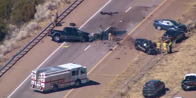 Wednesday's crash involved two Santa Fe Police patrol units, a white suspect vehicle, and two uninvolved vehicles – a pickup truck, and a blue car, police said