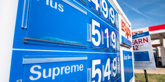 UNITED STATES - MARCH 8: Gas prices are displayed outside an Exxon station in Washington on Tuesday, March 8, 2022. (Bill Clark/CQ-Roll Call, Inc via Getty Images)