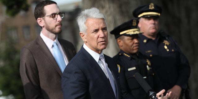 District Attorney George Gascon speaks during a press conference  at Alamo Square Park about a new bill to close a loophole in prosecuting automobile break-ins  on Monday, November 26, 2018 in San Francisco, Calif.