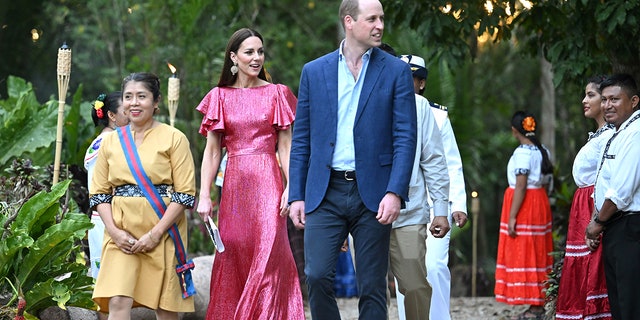 Catherine, Duchess of Cambridge and Prince William, Duke of Cambridge are greeted at a special reception on Monday in Belize.