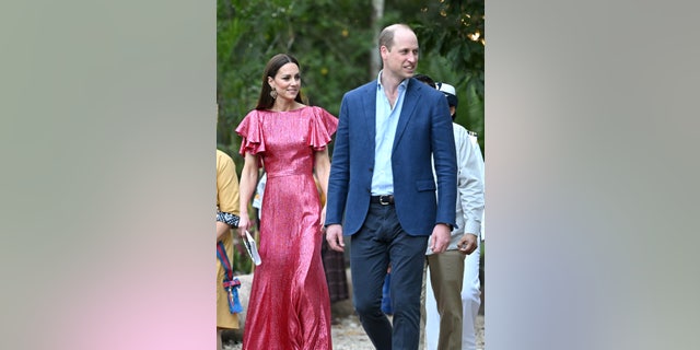 Catherine, Duchess of Cambridge and Prince William, Duke of Cambridge arrive at a special reception hosted by the Governor General of Belize in celebration of Her Majesty The Queen’s Platinum Jubilee on March 21 in Cahal Pech, Belize.