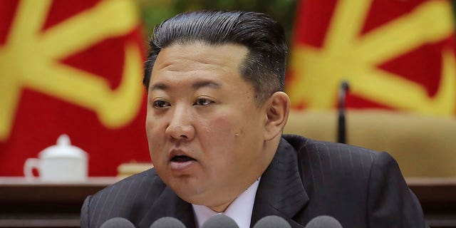 North Korean leader Kim Jong Un attends at a meeting of the Workers' Party of Korea in Pyongyang, North Korea, on Feb. 28, 2022.