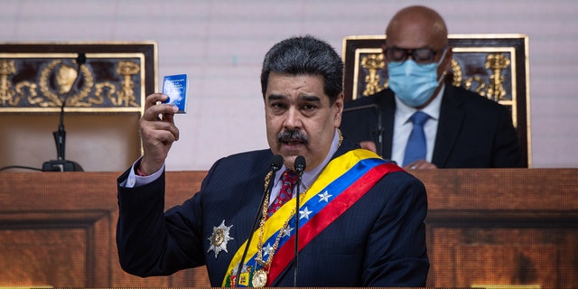 Nicolas Maduro, Venezuela's president, delivers a State of the Union address at the National Assembly in Caracas, Venezuela, on Saturday, Jan. 15, 2022.