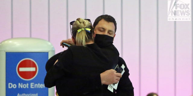 Emotional reunion between Maksim Chmerkovskiy and Peta Murgatroyd at LAX airport as the ‘DWTS’ pro arrived back in LA from Ukraine on March 2, 2022.