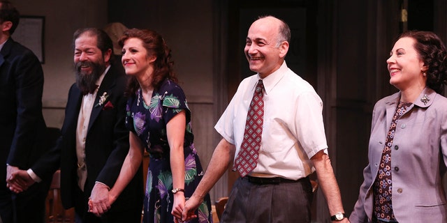 (L-R) Cast members Jonathan Hadary, Katie McClellan, Ned Eisenberg and Marilyn Matarrese attend ‘Rocket To The Moon’ opening night - curtain call at The Theater at St. Clements on February 23, 2015, in New York City.