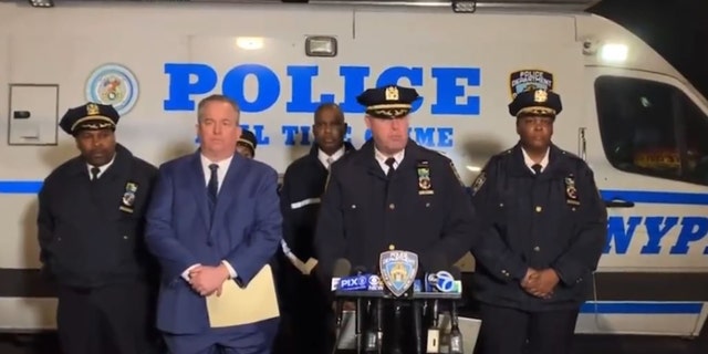 NYPD Chief of Department Kenneth Corey briefs reporters about a shooting at a Brooklyn daycare center that left a 3-year-old hospitalized. 