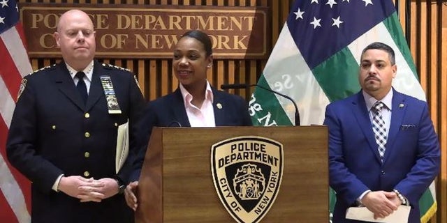 New York Police Commssioner Keechant L. Sewell updates the news media on several cases investigators are working on. 