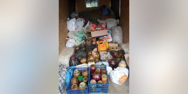 Village of Vykoty in Ukraine transports supplies for Ukrainian forces.