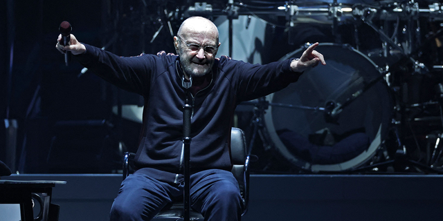 Phil Collins from Genesis performs at U Arena on March 17, 2022, in Nanterre, France.