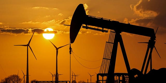 A pumpjack of Wintershall DEA extracts crude oil at an old oil field.