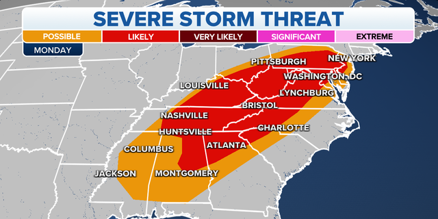 The severe storm threat for Monday.