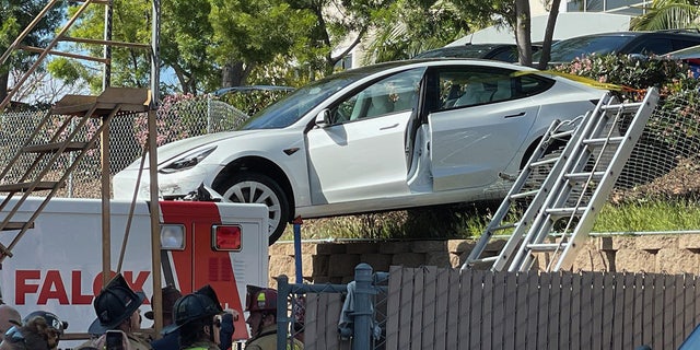 A Tesla Model 3 owner drove their car off a ledge onto an ambulance in San Diego.