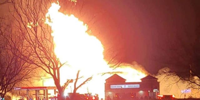 A car struck a natural gas pipeline in Texas leading to a flaming explosion near an Exxon gas station. The pipeline went ablaze around 1 a.m. Wednesday morning.