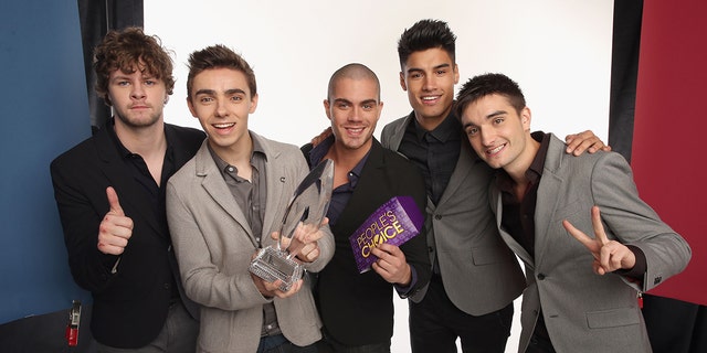 Singers Jay McGuiness, Nathan Sykes, Max George, Siva Kaneswaran and Tom Parker of The Wanted pose during the 39th Annual People's Choice Awards on Jan. 9, 2013, in Los Angeles, California.