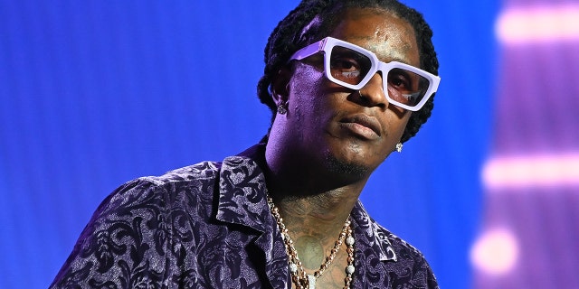 Rapper Young Thug speaks onstage at the 2021 REVOLT Summit at 787 Windsor on November 13, 2021, in Atlanta, Georgia.