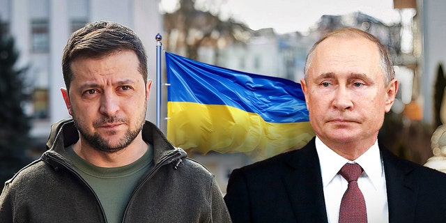 KYIV, UKRAINE - MARCH 11, 2022 - President of Ukraine Volodymyr Zelenskyy and Russian President Vladimir Putin.
