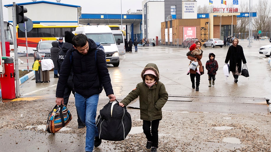 Refugees fleeing war in Ukraine arrive to Palanca, Moldova,