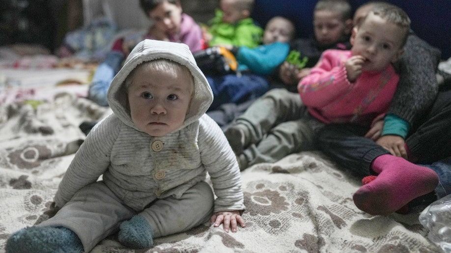 Ukrainian children in a bomb shelter