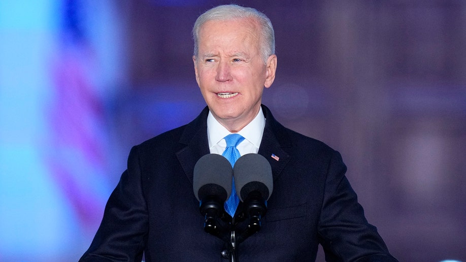 President Biden delivers a speech at the Royal Castle in Warsaw, Poland, Saturday, March 26, 2022. (AP Photo/Petr David Josek)
