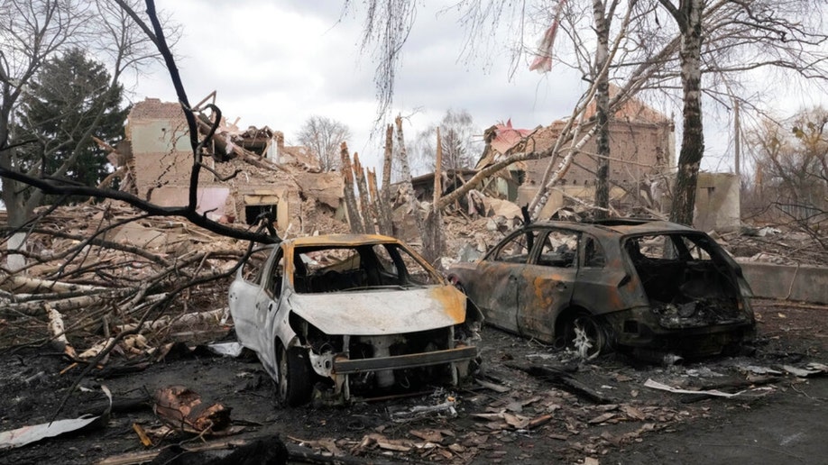 Ukraine Cars night air raid in the village of Bushiv