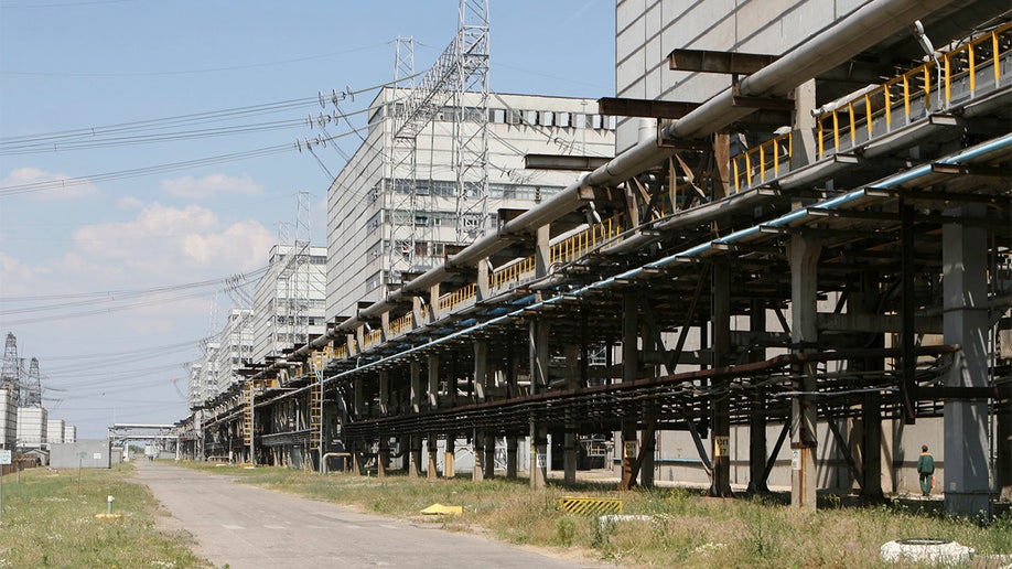 An exterior view of the Zaporizhzhya nuclear power plant is seen in the town of Enerhodar