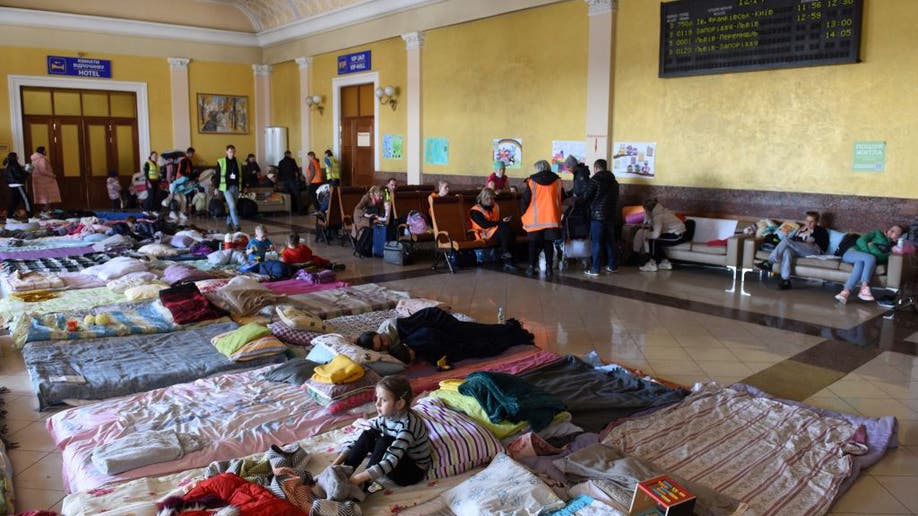 refugees in Lviv, Ukraine, railway station