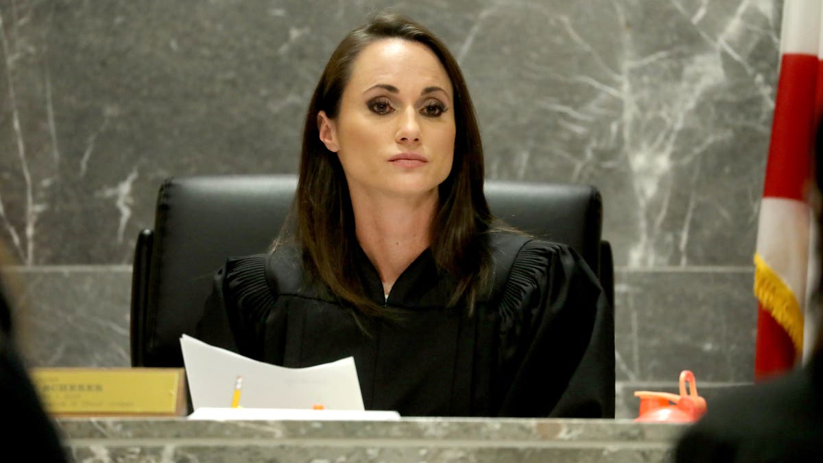 Broward Circuit Judge Elizabeth Scherer listens to arguments in the Nikolas Cruz status hearing in Fort Lauderdale, Florida, U.S. February 19, 2018.