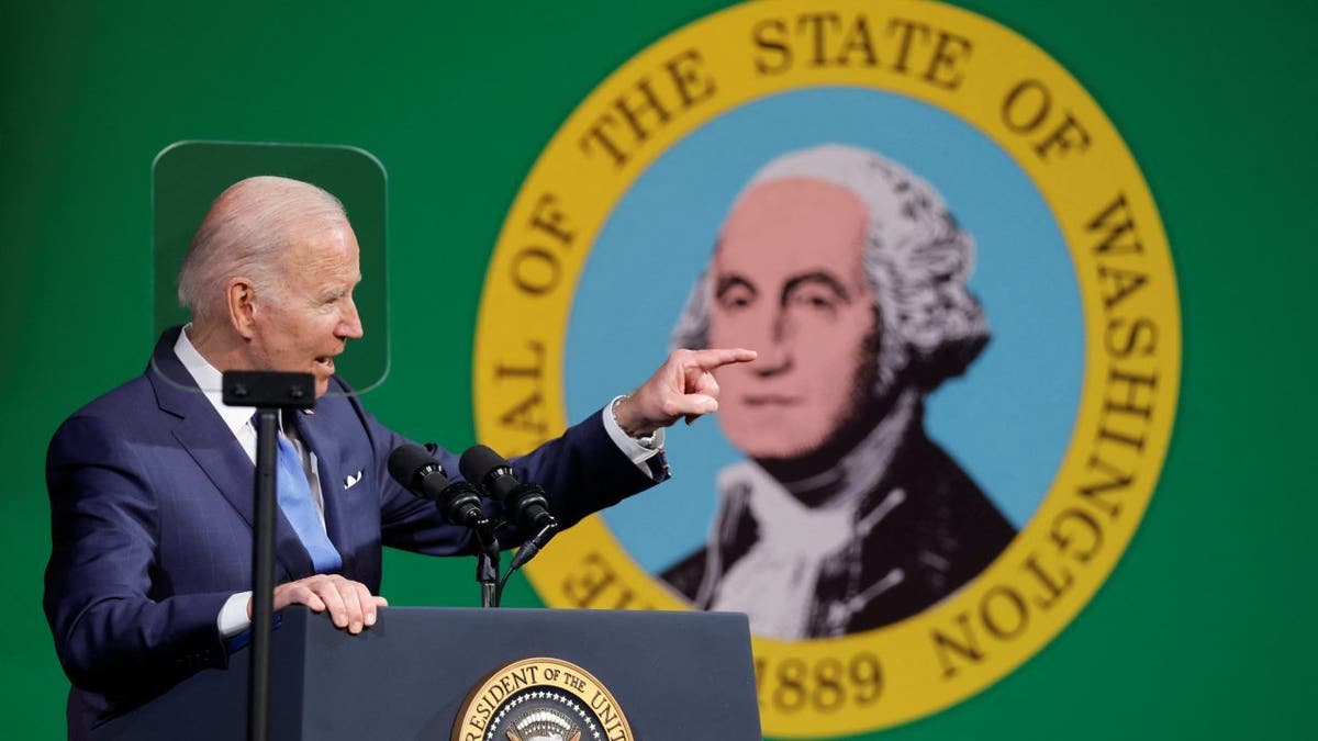 U.S. President Joe Biden delivers remarks on economy, healthcare and energy costs to families, at Green River College in Auburn, Washington, U.S. April 22, 2022.