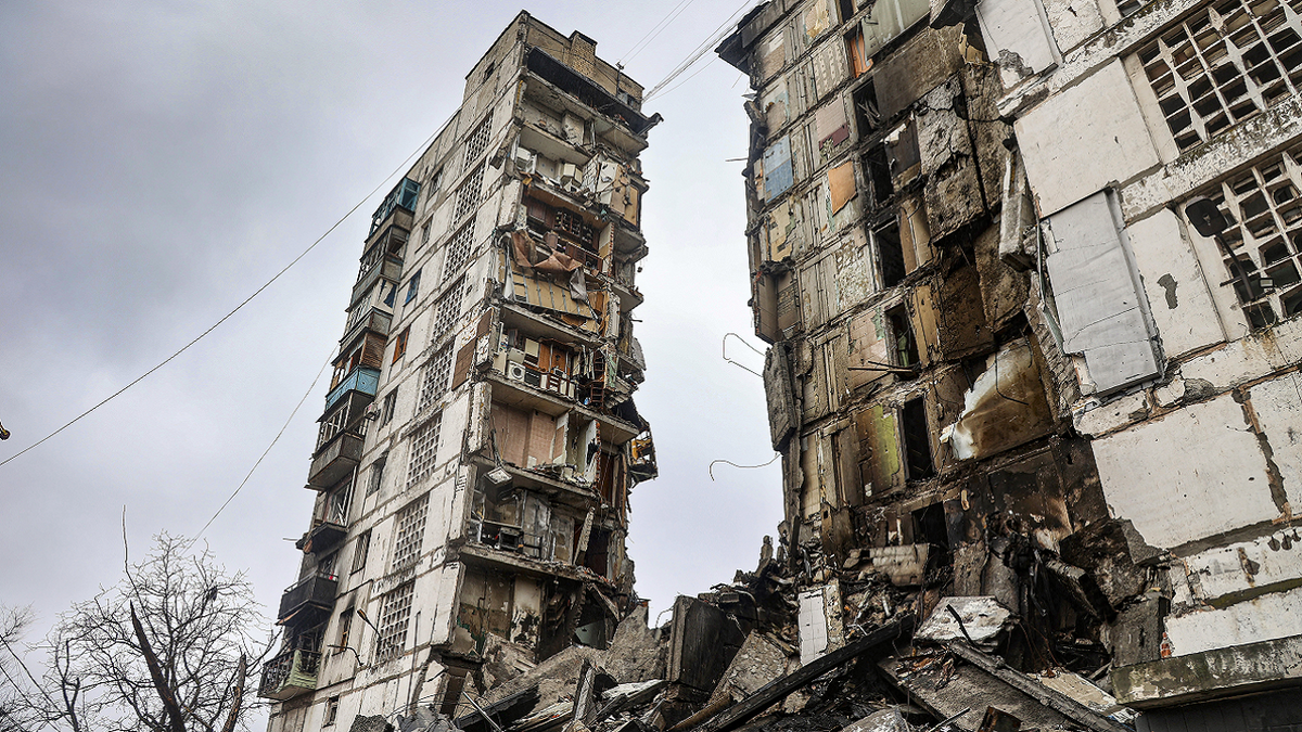 A building damaged during fighting is seen in Mariupol, Ukraine, on Wednesday. (AP/Alexei Alexandrov)