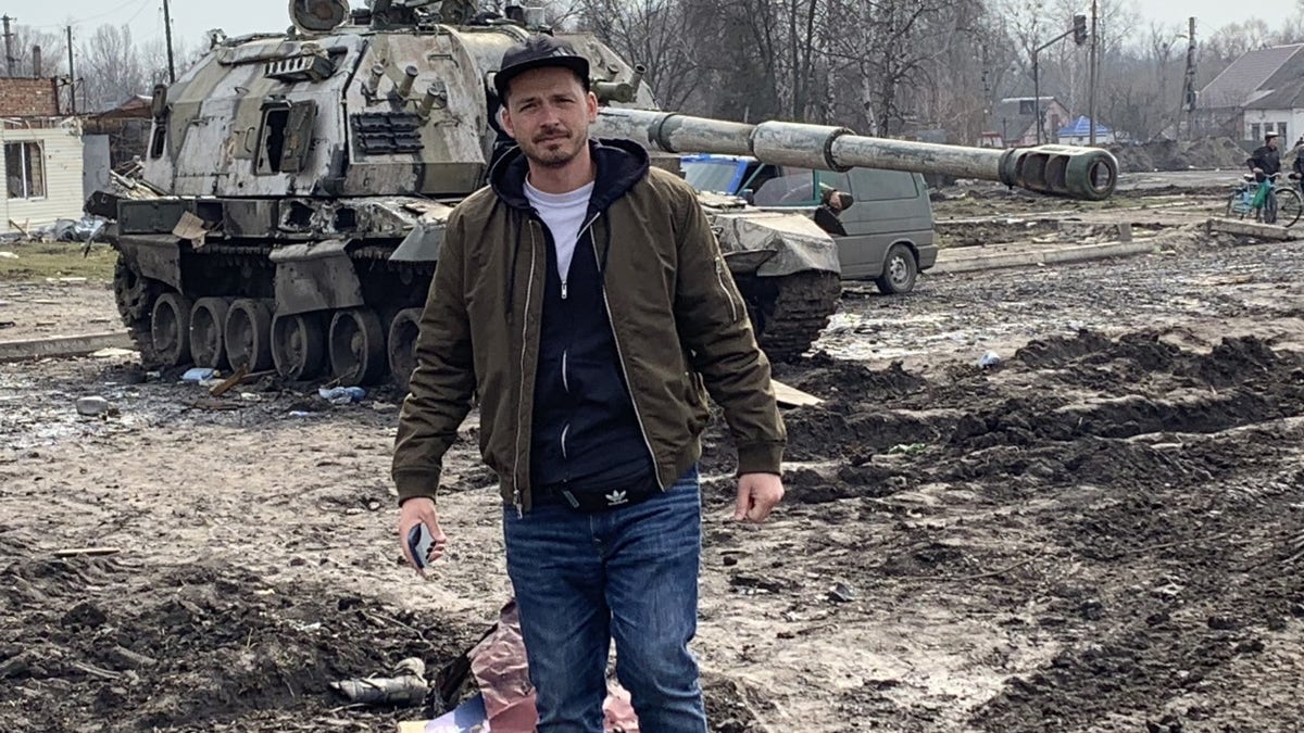 Andrew Moroz is a Ukrainian-born pastor in Lynchburg, Virginia. He is seen here on a visit in April 2022 to Ukraine to help distribute aid.