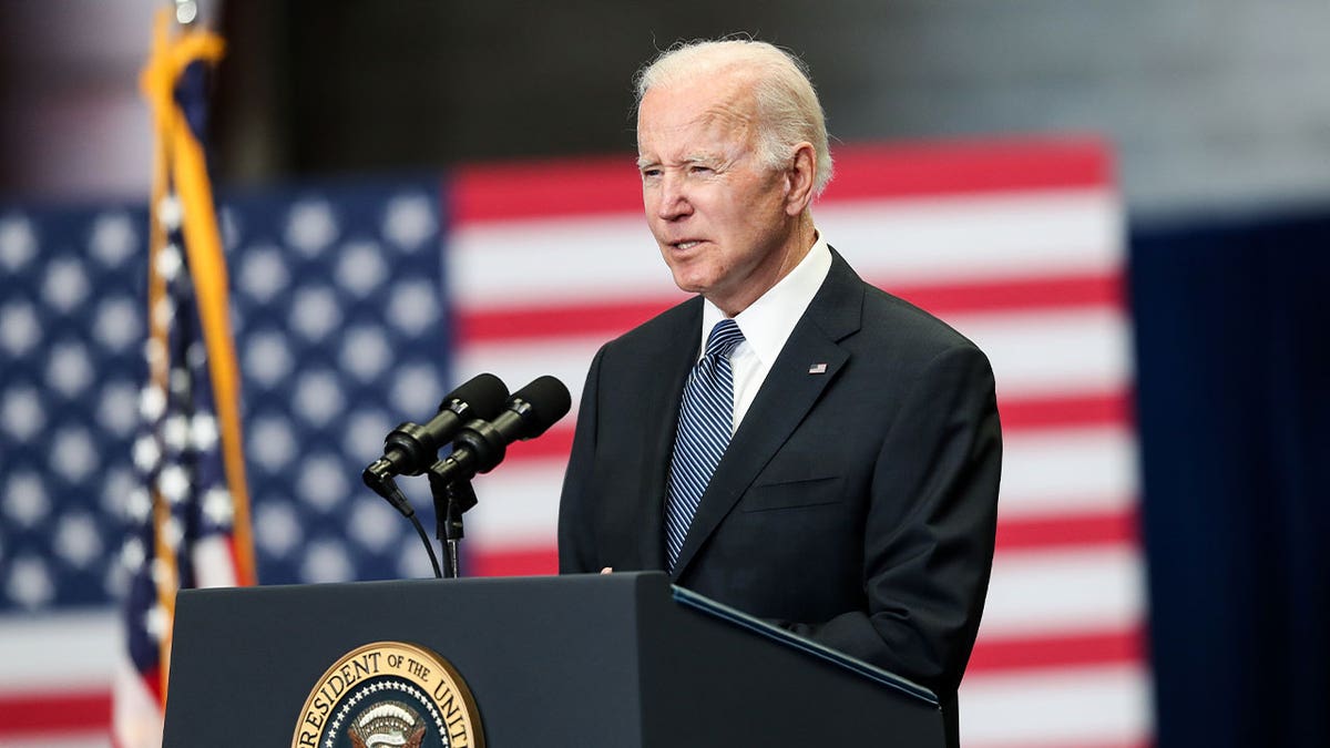 PORTSMOUTH, NH - APRIL 19: U.S. President Joe Biden delivers remarks on the bipartisan infrastructure law on April 19, 2022 in Portsmouth, New Hampshire. (Photo by Scott Eisen/Getty Images)