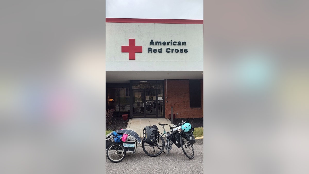 Bob Barnes' bike in front of the Red Cross