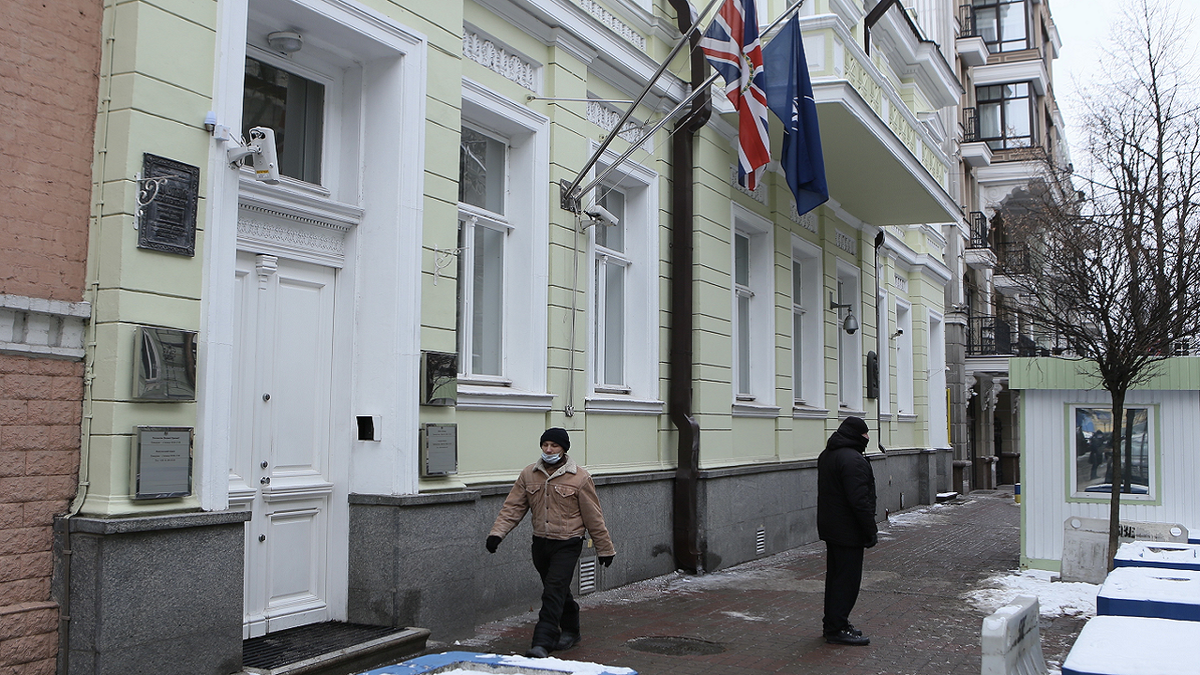 The British embassy in Kyiv, Ukraine, is seen on Jan. 24, 2022.