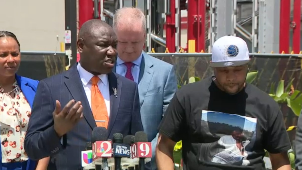 Attorney Ben Crump (right) and Yarnell Samspon, father of Tyre Sampson, speak during an April 26 press conference.