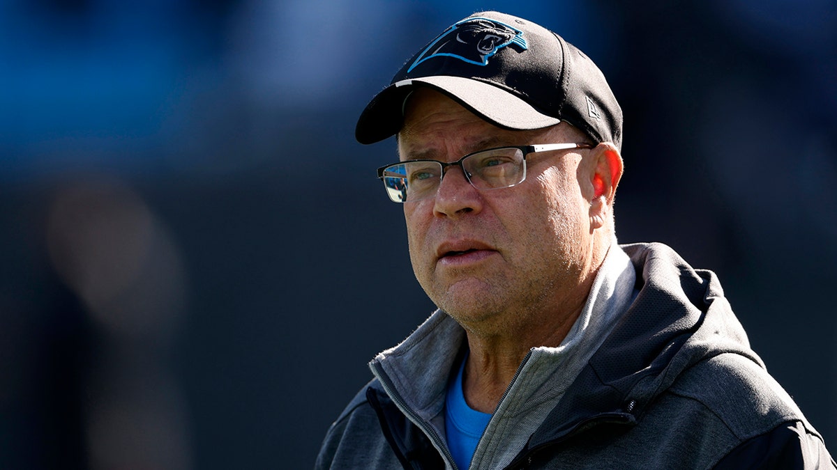 Carolina Panthers team owner David Tepper looks on looks on during warm ups prior to the game against the Atlanta Falcons at Bank of America Stadium on December 12, 2021 in Charlotte, North Carolina.