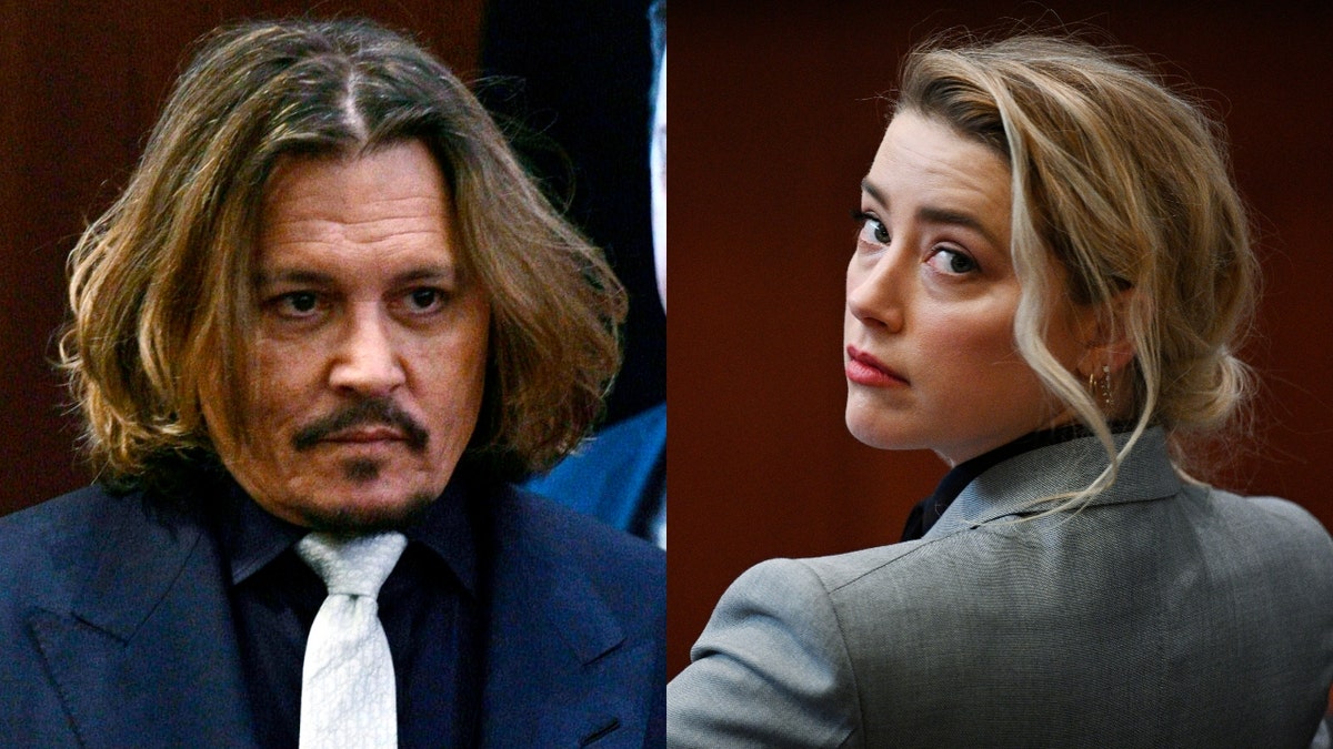 Johnny Depp and Amber Heard appear in the courtroom during the $50 million Depp vs Heard deformation trail at the Fairfax County Circuit Court April 12, 2022, in Fairfax, Virginia.