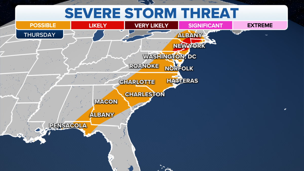 Map of eastern severe storm threat