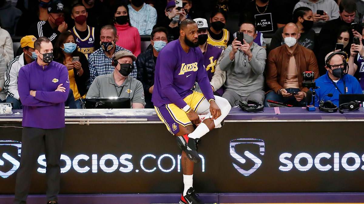 LeBron James #6 of the Los Angeles Lakers looks on during a game at the Crypto.com Arena on Jan. 19, 2022 in Los Angeles, California.